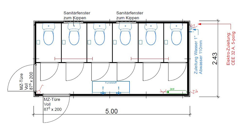 WC-Container Damen 5 Meter