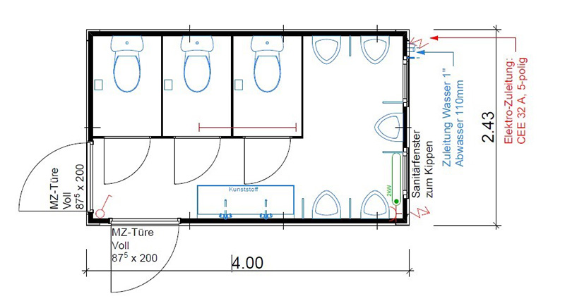 WC-Container Herren 4 Meter